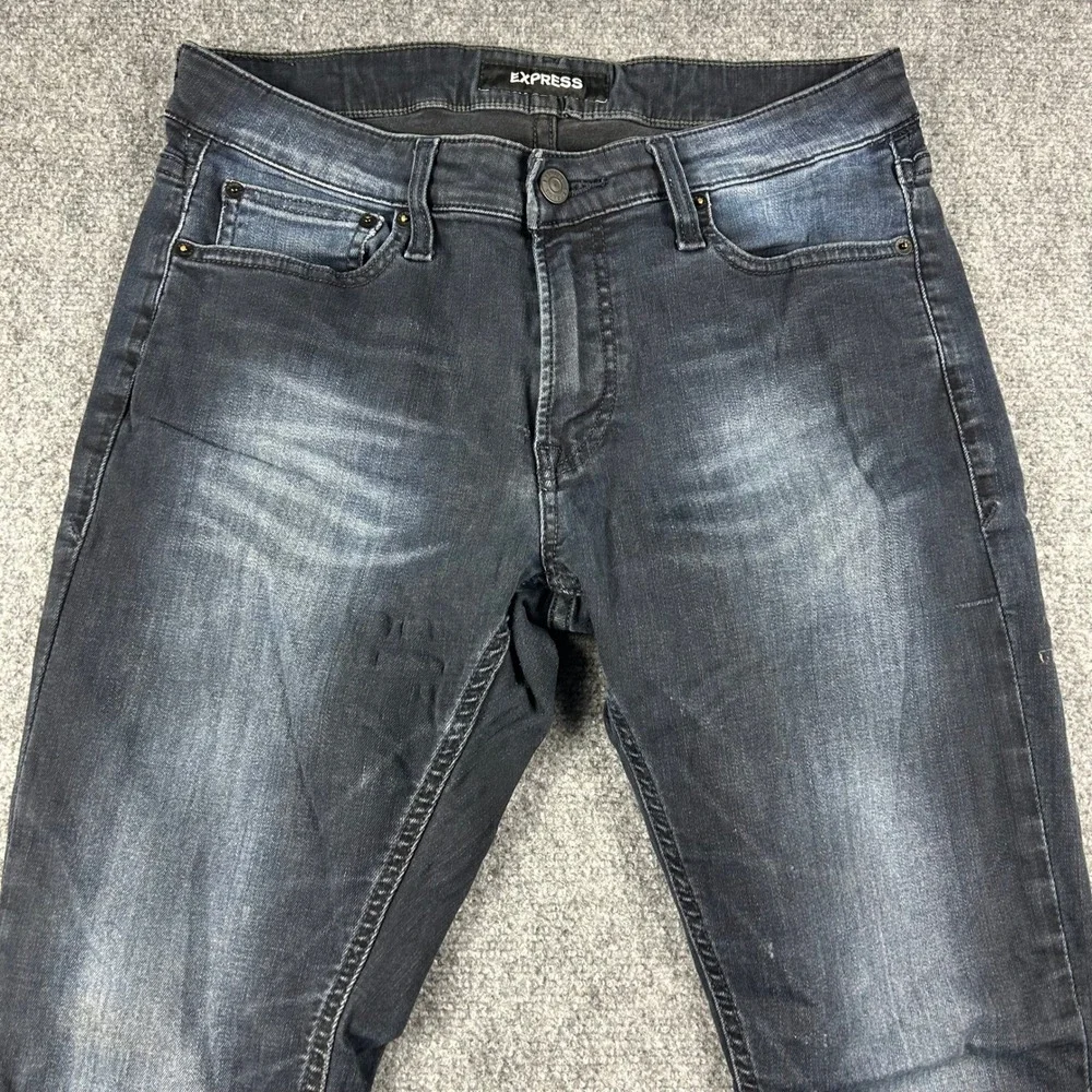 Express Jeans Mens 33x30 Dark Wash Skinny Hyper Stretch Faded Denim Pants